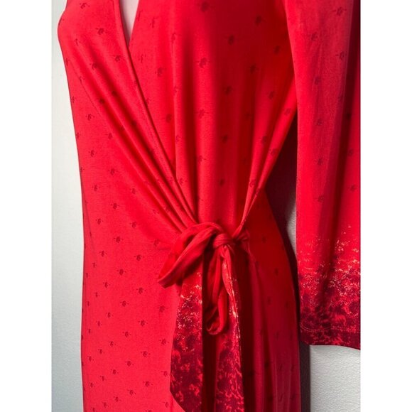 BCBGMAXAZRIA Adele Wrap Midi Dress V-Neck Size XS Lipstick Red Retro - Picture 9 of 12